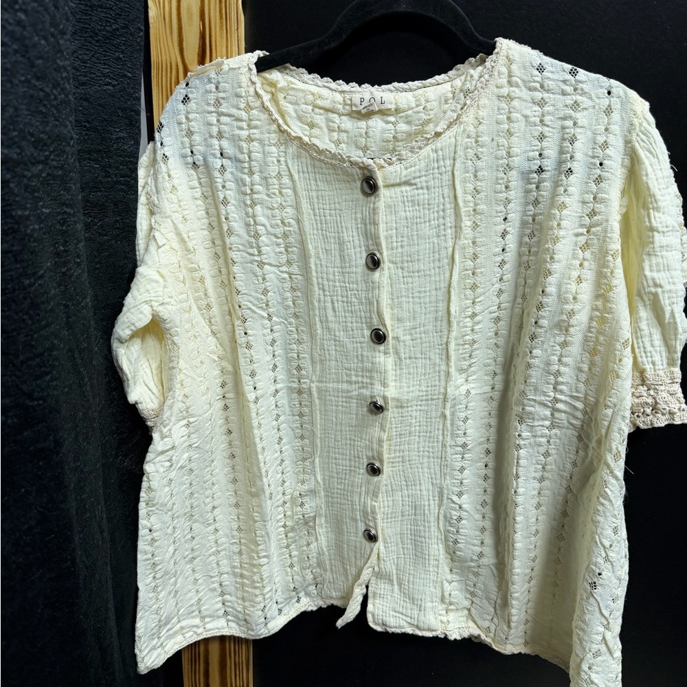 POL Cream Textured Button-Down Shirt